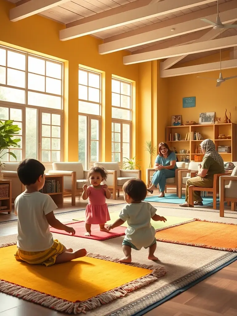 A safe and welcoming assisted living space at LaBritt LLC, showing children playing and women interacting in a supportive community setting.