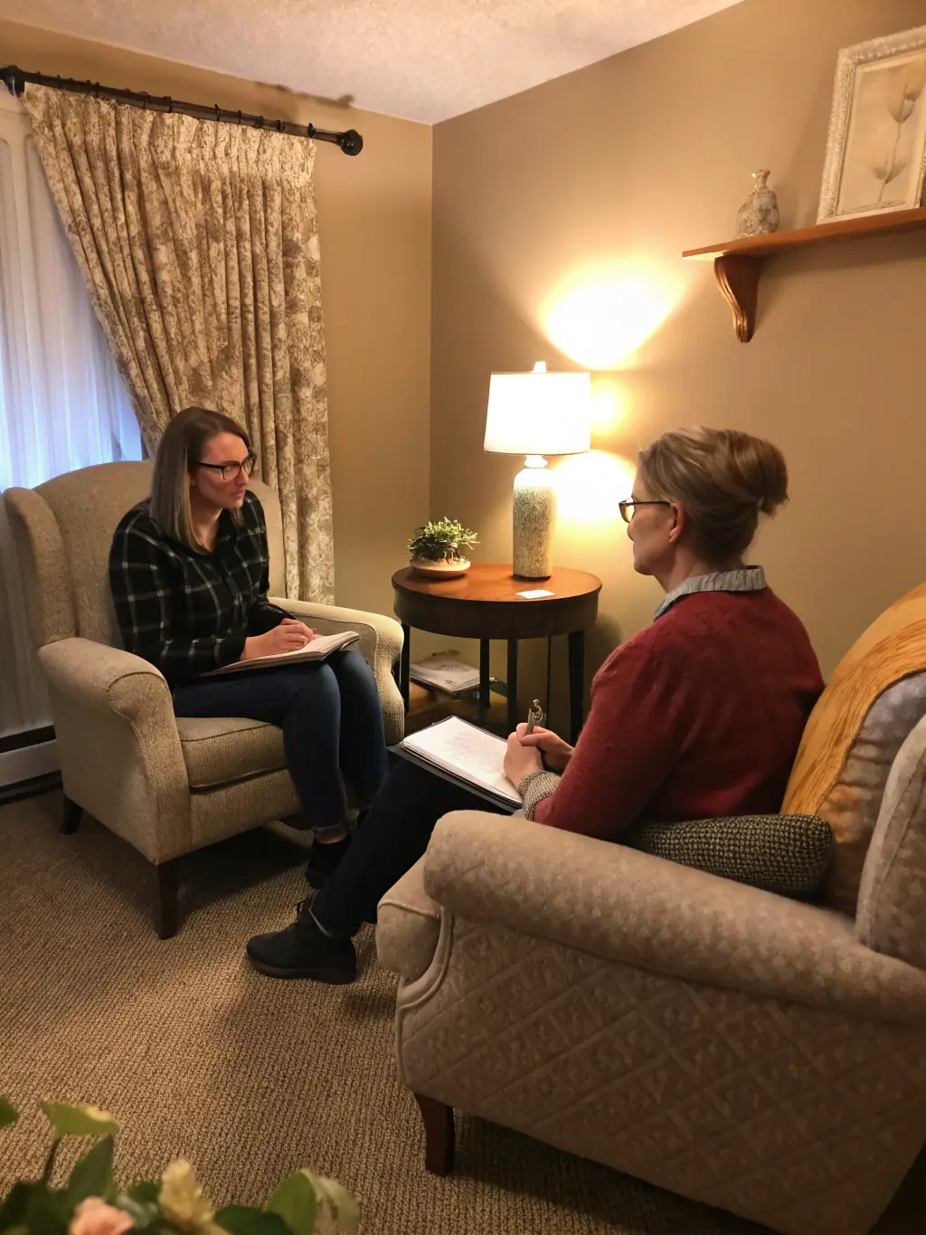 A comforting image of a resident engaging in a one-on-one counseling session with a mental health professional at LaBritt LLC, highlighting personalized care.