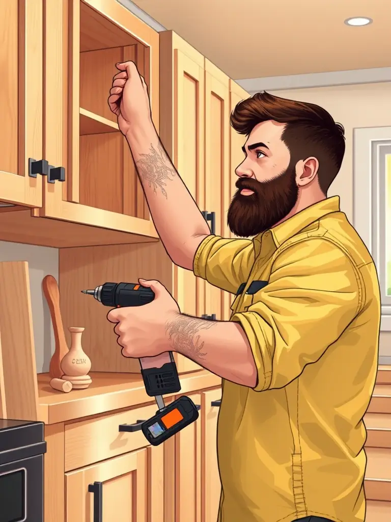 A handyman expertly assembling a complex piece of furniture, showcasing skill and precision.